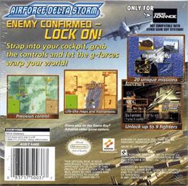 Box back cover for Air Force Delta Storm on the Nintendo Game Boy Advance.