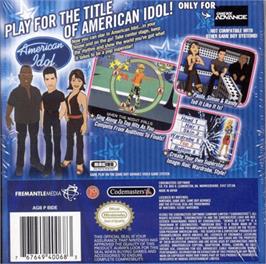 Box back cover for American Idol on the Nintendo Game Boy Advance.