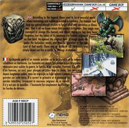 Box back cover for Back to Stone on the Nintendo Game Boy Advance.