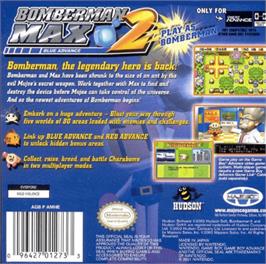 Box back cover for Bomberman Max 2: Blue Advance on the Nintendo Game Boy Advance.