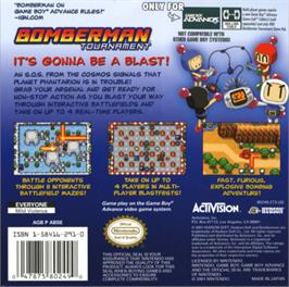 Box back cover for Bomberman Tournament on the Nintendo Game Boy Advance.