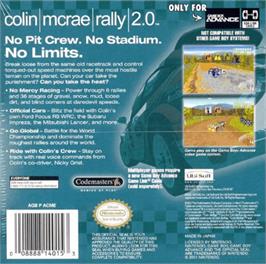 Box back cover for Colin McRae Rally 2.0 on the Nintendo Game Boy Advance.