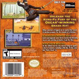 Box back cover for Crouching Tiger, Hidden Dragon on the Nintendo Game Boy Advance.