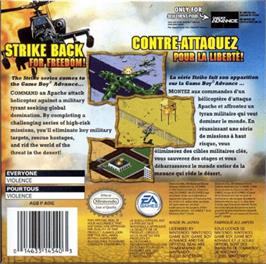 Box back cover for Desert Strike: Return to the Gulf on the Nintendo Game Boy Advance.