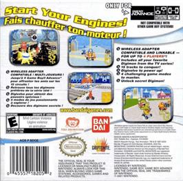 Box back cover for Digimon Racing on the Nintendo Game Boy Advance.