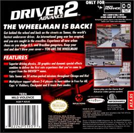 Box back cover for Driv3r 2 on the Nintendo Game Boy Advance.
