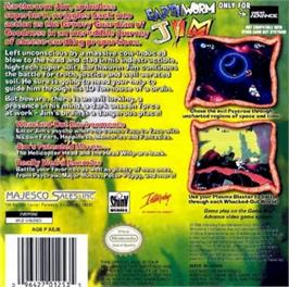 Box back cover for Earthworm Jim on the Nintendo Game Boy Advance.