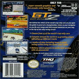 Box back cover for GT Advance 2 Rally Racing on the Nintendo Game Boy Advance.