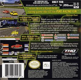 Box back cover for GT Advance Championship Racing on the Nintendo Game Boy Advance.