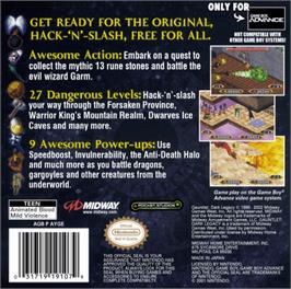 Box back cover for Gauntlet Dark Legacy on the Nintendo Game Boy Advance.