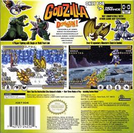 Box back cover for Godzilla: Domination on the Nintendo Game Boy Advance.