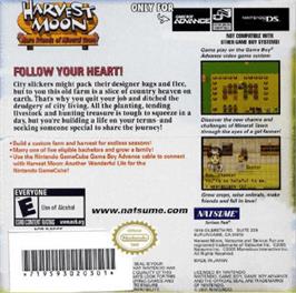 Box back cover for Harvest Moon: More Friends of Mineral Town on the Nintendo Game Boy Advance.