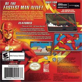 Box back cover for Justice League Heroes: The Flash on the Nintendo Game Boy Advance.