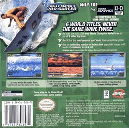 Box back cover for Kelly Slater's Pro Surfer on the Nintendo Game Boy Advance.
