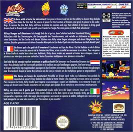 Box back cover for Kirby: Nightmare in Dreamland on the Nintendo Game Boy Advance.
