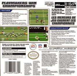Box back cover for Madden NFL 2004 on the Nintendo Game Boy Advance.