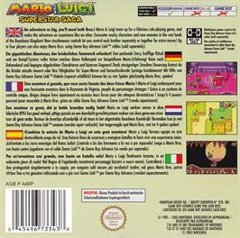 Box back cover for Mario & Luigi: Superstar Saga on the Nintendo Game Boy Advance.