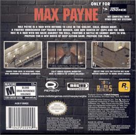 Box back cover for Max Payne on the Nintendo Game Boy Advance.