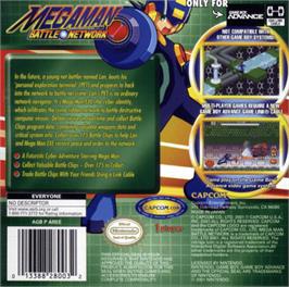 Box back cover for Mega Man Battle Network on the Nintendo Game Boy Advance.