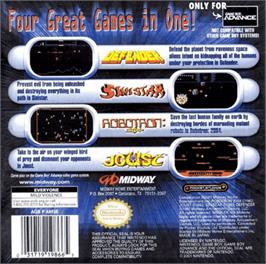 Box back cover for Midway's Greatest Arcade Hits on the Nintendo Game Boy Advance.