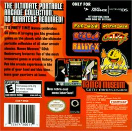 Box back cover for Namco Museum 50th Anniversary on the Nintendo Game Boy Advance.
