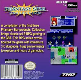 Box back cover for Phantasy Star Collection on the Nintendo Game Boy Advance.