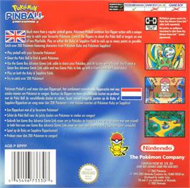 Box back cover for Pokemon Pinball: Ruby & Sapphire on the Nintendo Game Boy Advance.
