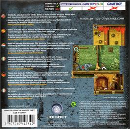 Box back cover for Prince of Persia: The Sands of Time on the Nintendo Game Boy Advance.
