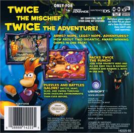 Box back cover for Rayman: Hoodlum's Revenge on the Nintendo Game Boy Advance.