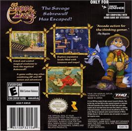 Box back cover for Sabre Wulf on the Nintendo Game Boy Advance.