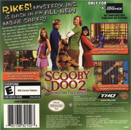 Box back cover for Scooby Doo 2: Monsters Unleashed on the Nintendo Game Boy Advance.