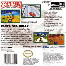 Box back cover for Sega Rally Championship on the Nintendo Game Boy Advance.