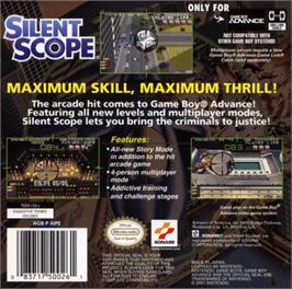 Box back cover for Silent Scope on the Nintendo Game Boy Advance.