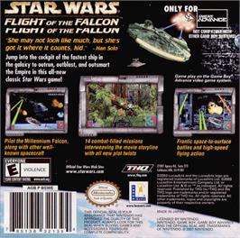 Box back cover for Star Wars: Flight of the Falcon on the Nintendo Game Boy Advance.