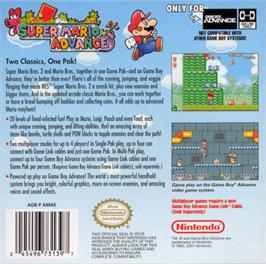 Box back cover for Super Mario Advance on the Nintendo Game Boy Advance.