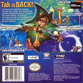 Box back cover for Tak 2: The Staff of Dreams on the Nintendo Game Boy Advance.