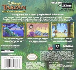 Box back cover for Tarzan: Return to the Jungle on the Nintendo Game Boy Advance.