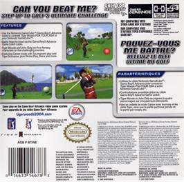 Box back cover for Tiger Woods PGA Tour 2004 on the Nintendo Game Boy Advance.