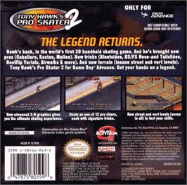 Box back cover for Tony Hawk's Pro Skater 2 on the Nintendo Game Boy Advance.