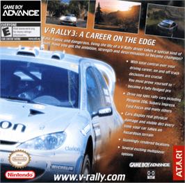 Box back cover for V-Rally 3 on the Nintendo Game Boy Advance.