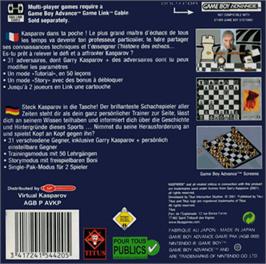 Box back cover for Virtual Kasparov on the Nintendo Game Boy Advance.