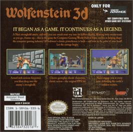 Box back cover for Wolfenstein 3D on the Nintendo Game Boy Advance.