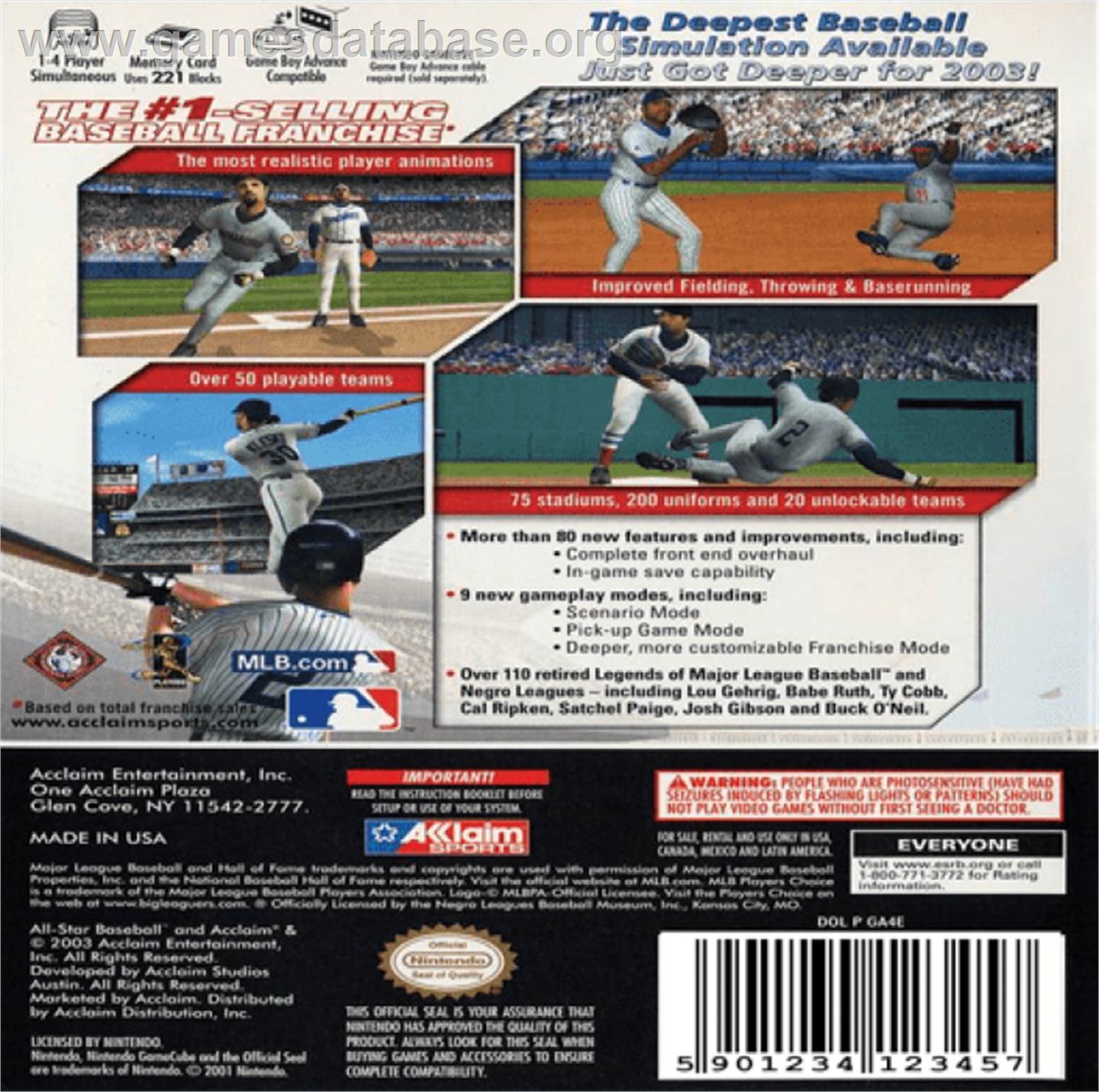 All-Star Baseball 2003 - Nintendo Game Boy Advance - Artwork - Box Back