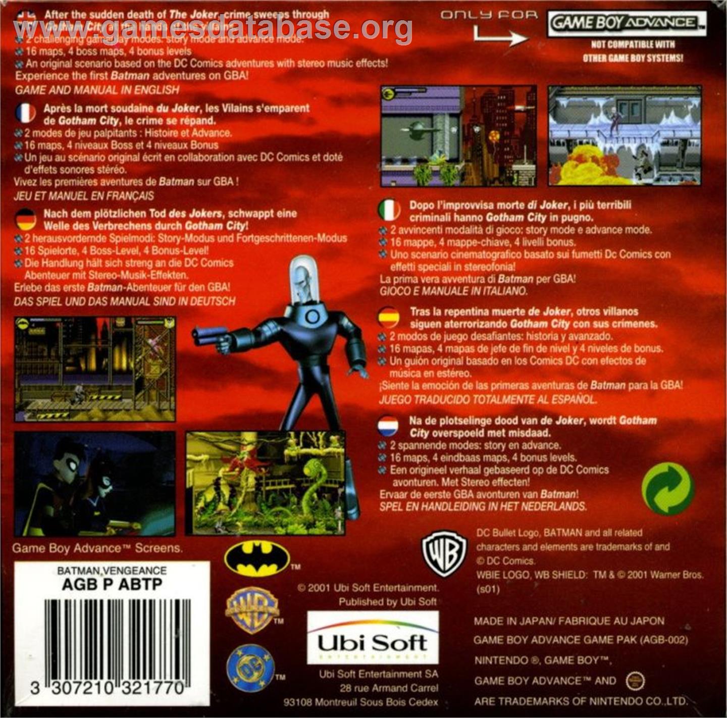 Batman: Vengeance - Nintendo Game Boy Advance - Artwork - Box Back