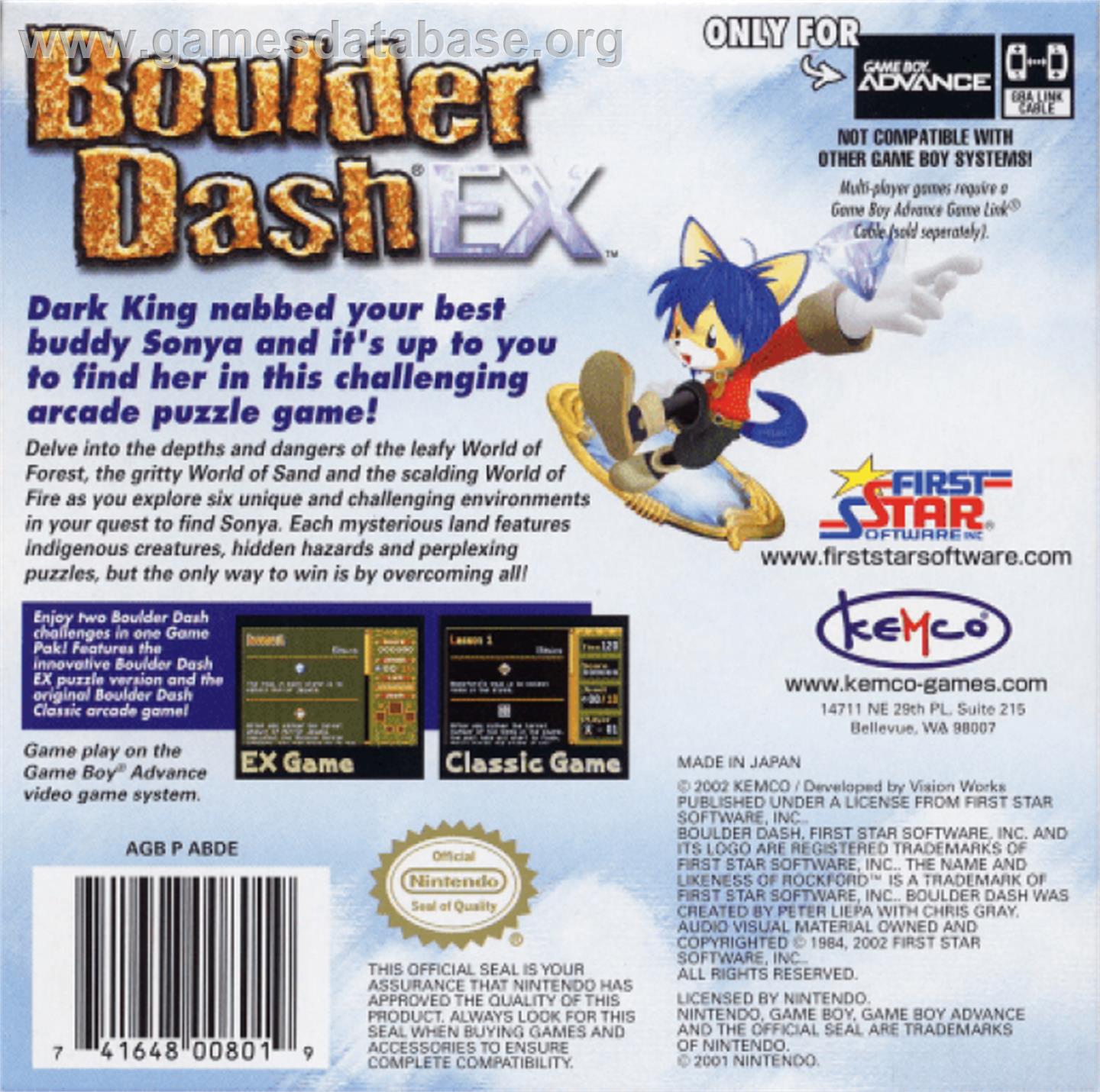Boulder Dash EX - Nintendo Game Boy Advance - Artwork - Box Back