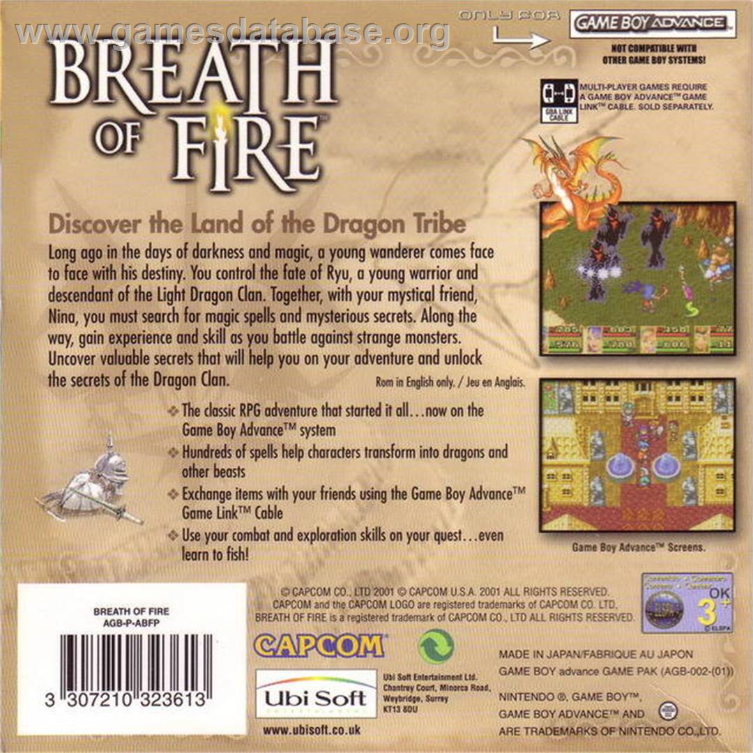 Breath of Fire: Ryuu no Senshi - Nintendo Game Boy Advance - Artwork - Box Back