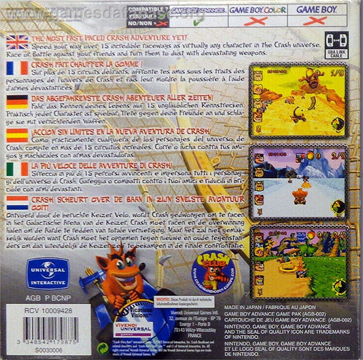 Crash Nitro Kart - Nintendo Game Boy Advance - Artwork - Box Back