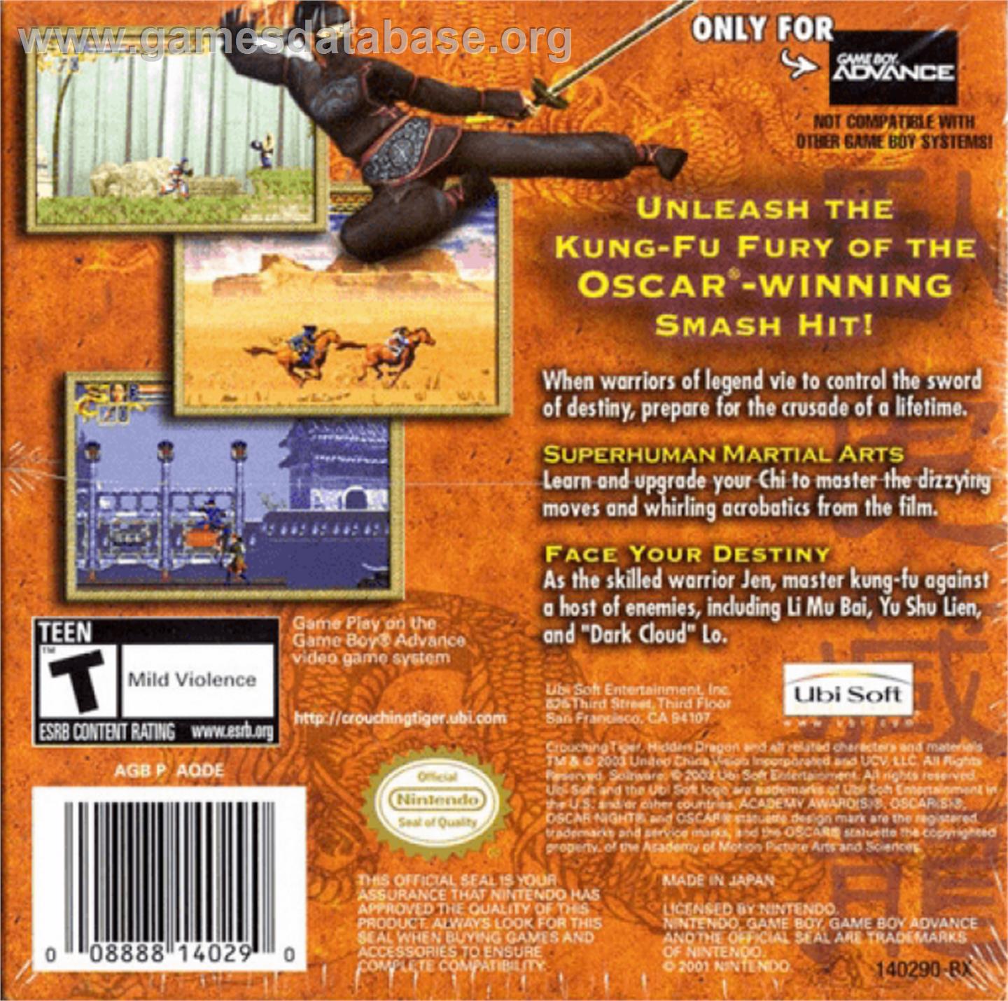 Crouching Tiger, Hidden Dragon - Nintendo Game Boy Advance - Artwork - Box Back