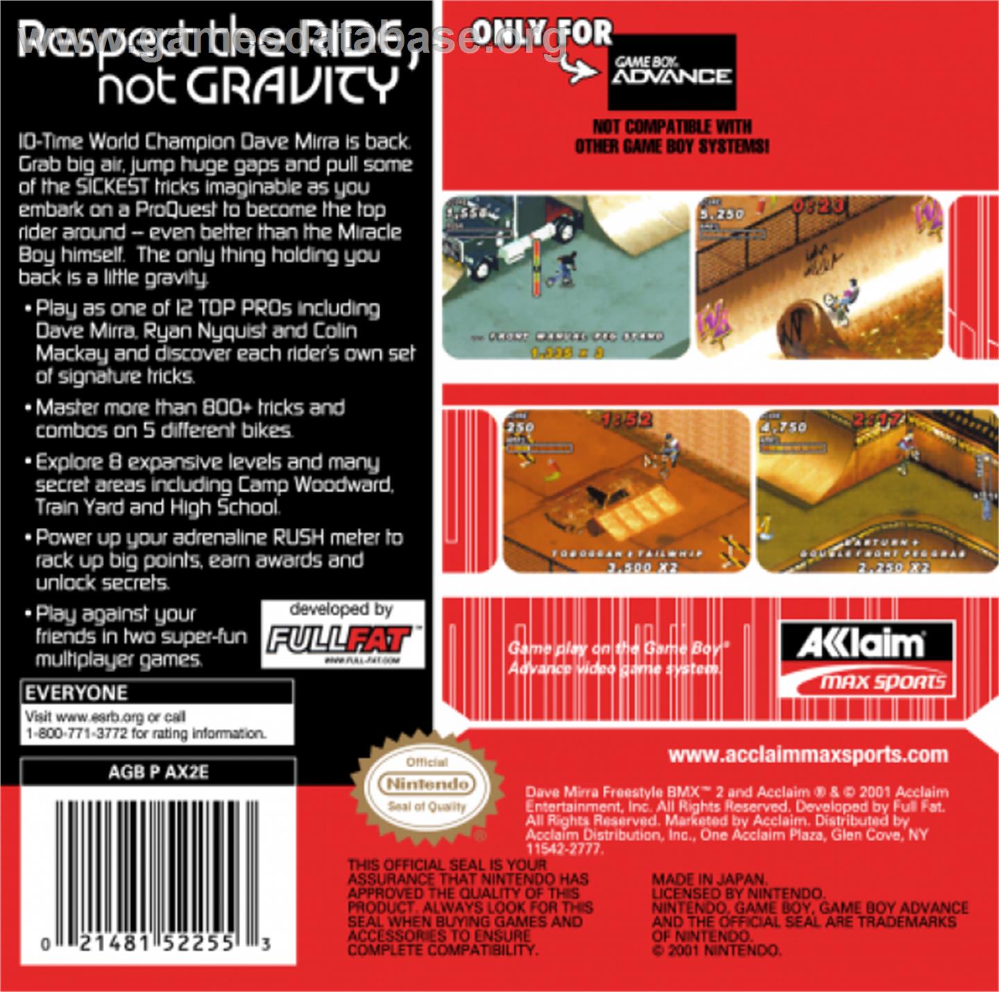 Dave Mirra Freestyle BMX 2 - Nintendo Game Boy Advance - Artwork - Box Back