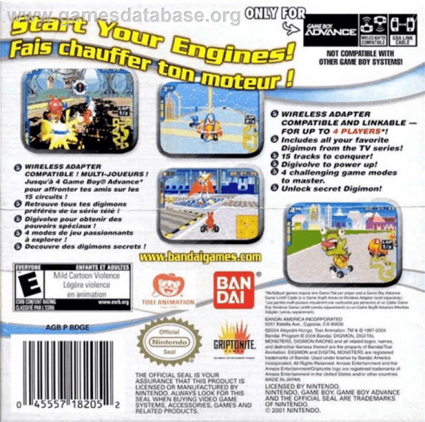 Digimon Racing - Nintendo Game Boy Advance - Artwork - Box Back